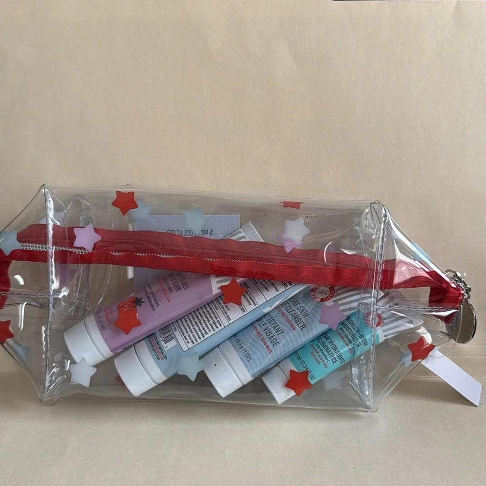FIRST AID BEAUTY 6p Skin Care Travel Set KP Scrub Cream Cleanser Moisturizer Bag